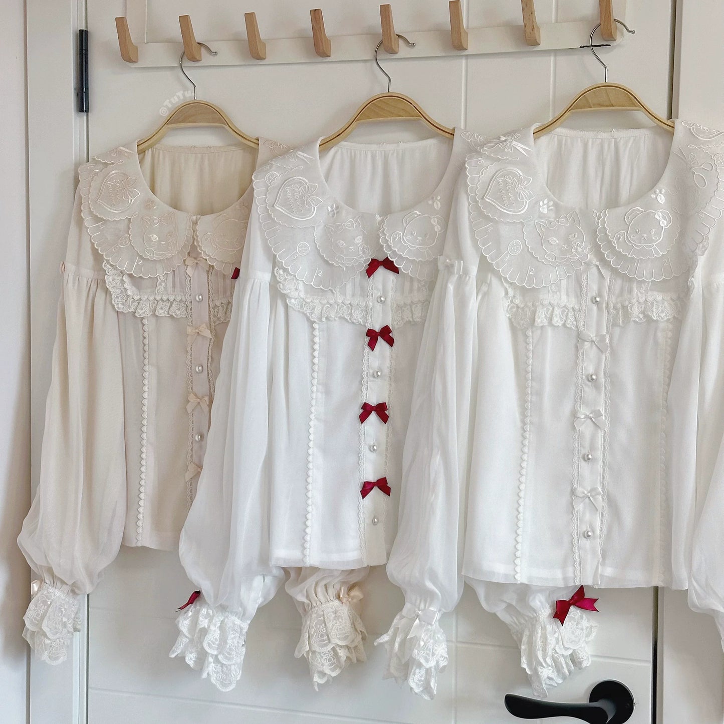 Flower Banquet - Sweet Lolita Blouse Embroidered Shirt with Long Sleeve