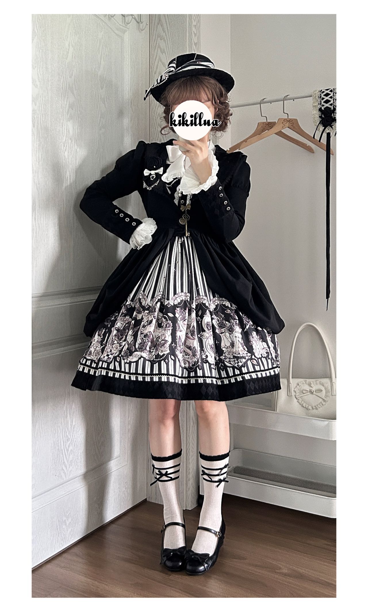 Little Bear - Gothic Lolita Black and White Striped JSK Set