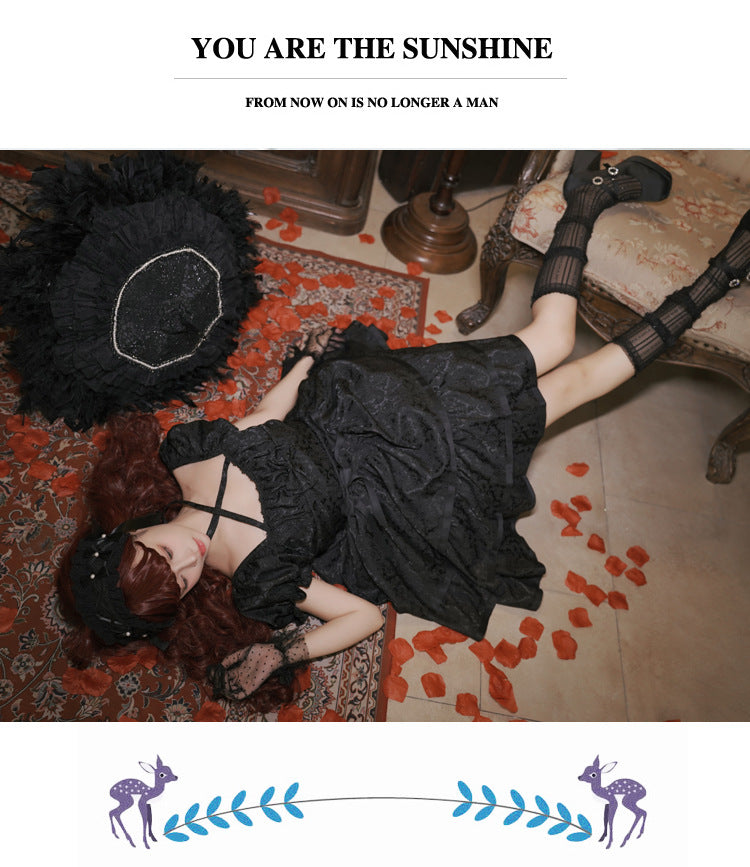 Eieyomi - Thorn Rose - Gothic Lolita Three-layer Ruffle Black OP