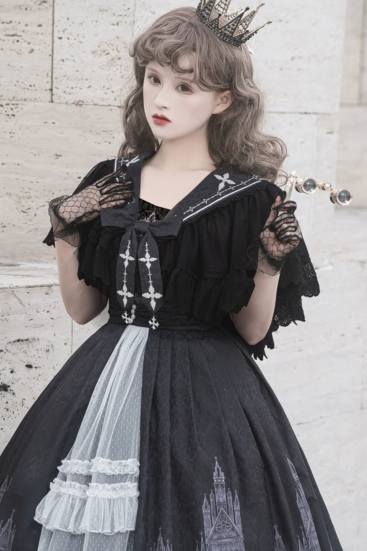 Cornfield Lolita - Silent Church - Gothic Lolita JSK Front Open Printed Dress and Thin Cardigan Set