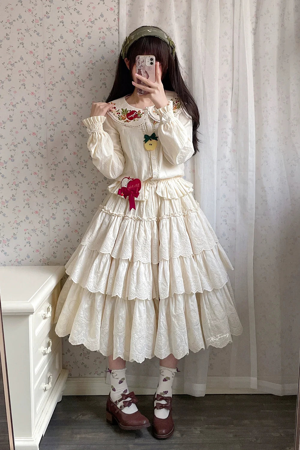 Miss Point - Chubby Fox in the Forest - Customized Lolita Skirt Embroidery Lace Cotton Lolita Skirt