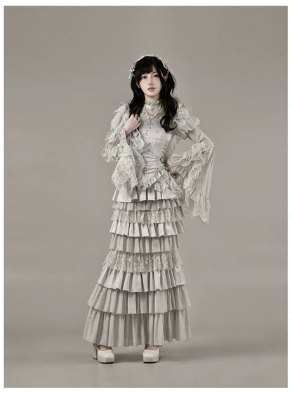 With PUJI - Letter and Poetry ﾂｷ Humanoid Robot - Silver Gothic Lolita Mermaid Skirt Set