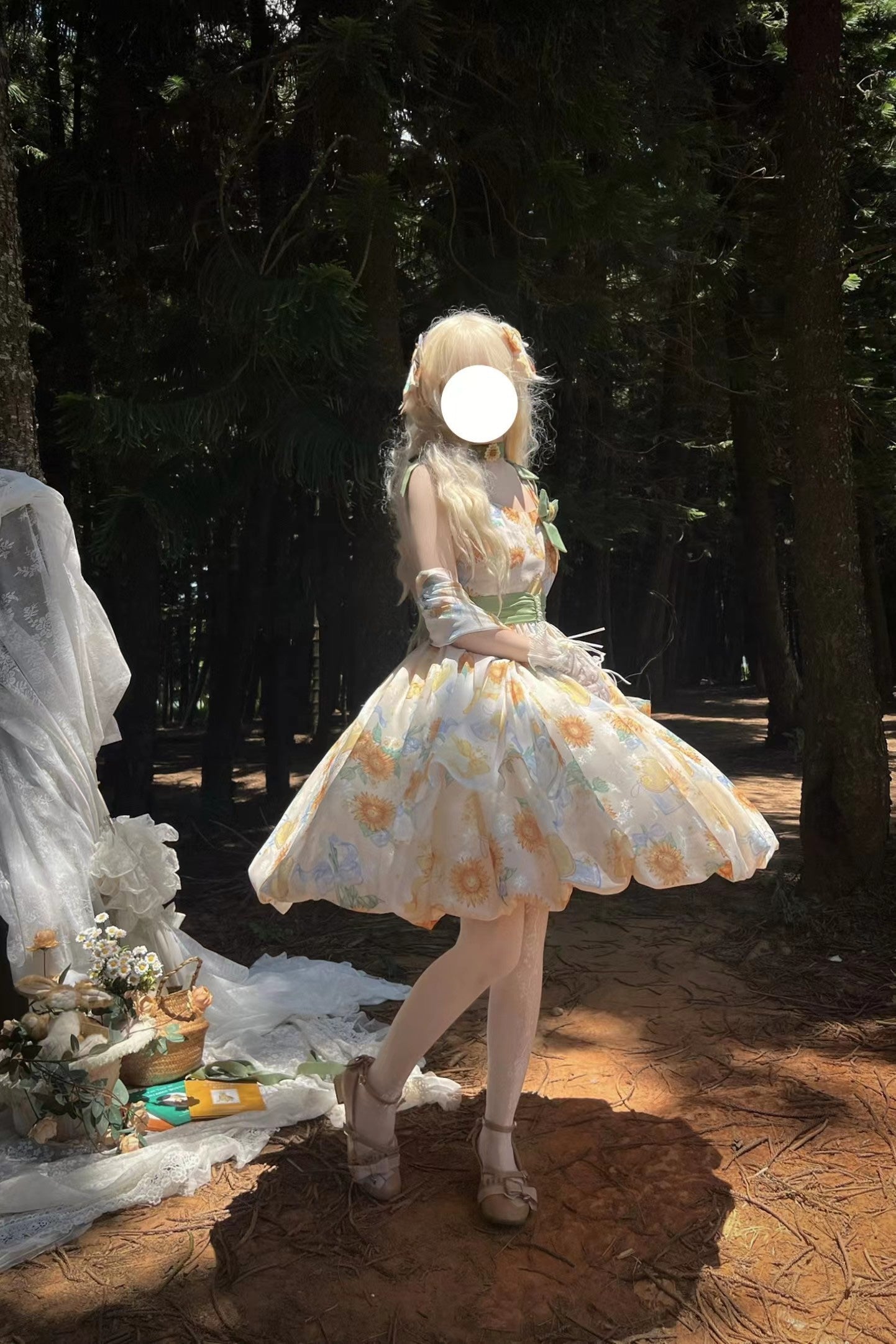 Akiyama Future Studio - Sunflower Print Lolita JSK Dress in Breathable Light Fabric