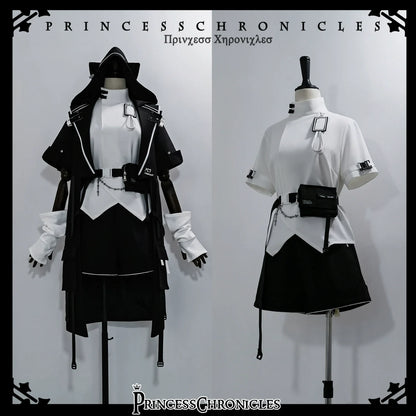 Princess Chronicles - White Cat Dark - Techwear Cyberpunk Cat Ear Hooded Jacket, Pocket Shorts