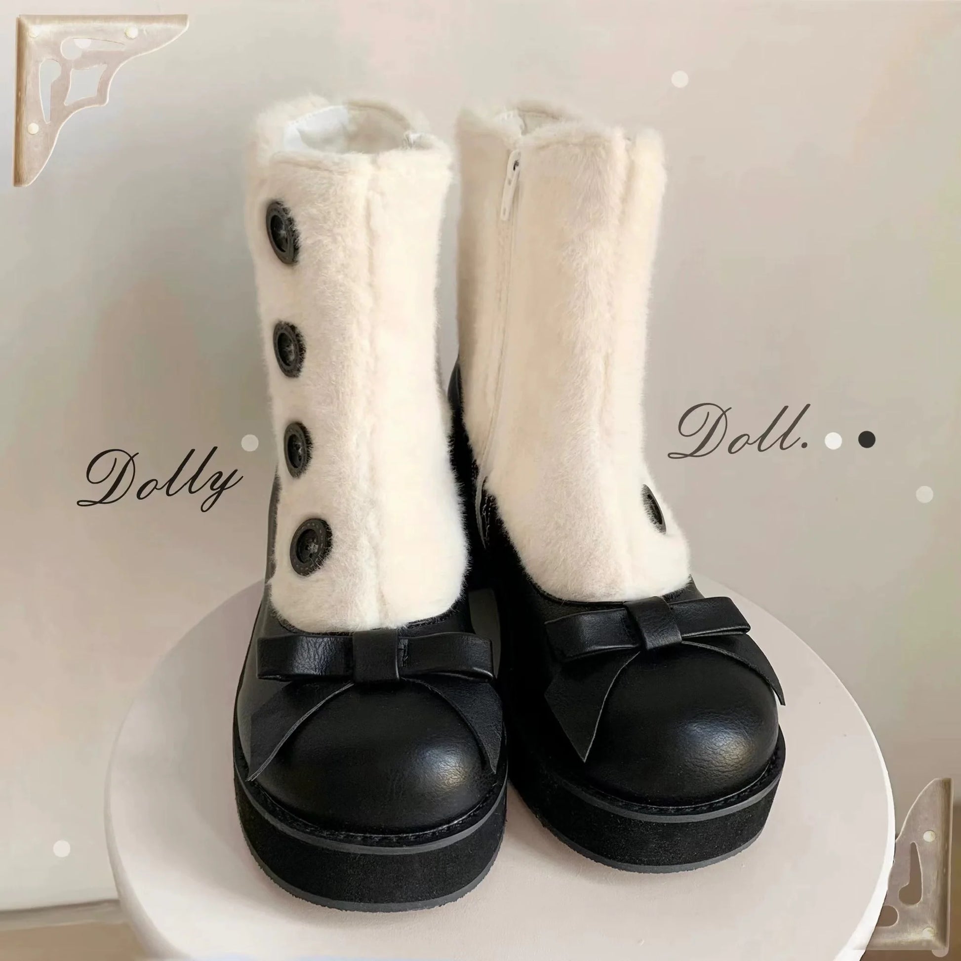 Dolly Doll - Winter Lolita Boots Fur Mary Jane Lolita Low Heel Shoes