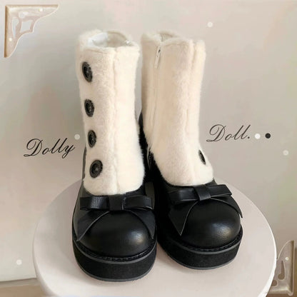 Dolly Doll - Winter Lolita Boots Fur Mary Jane Lolita Low Heel Shoes