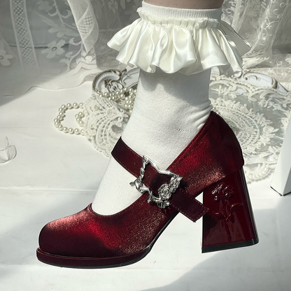 Dreamland - Wanxiang Cycle - Elegant Lolita Heel Shoes with Embossed Rose