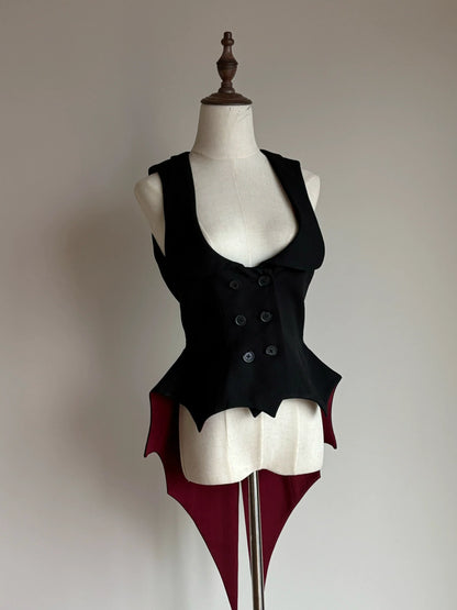 FlowerFairyDaily - Final Nocturne - Black Gothic Lolita Vest, Bat-Wing Shape