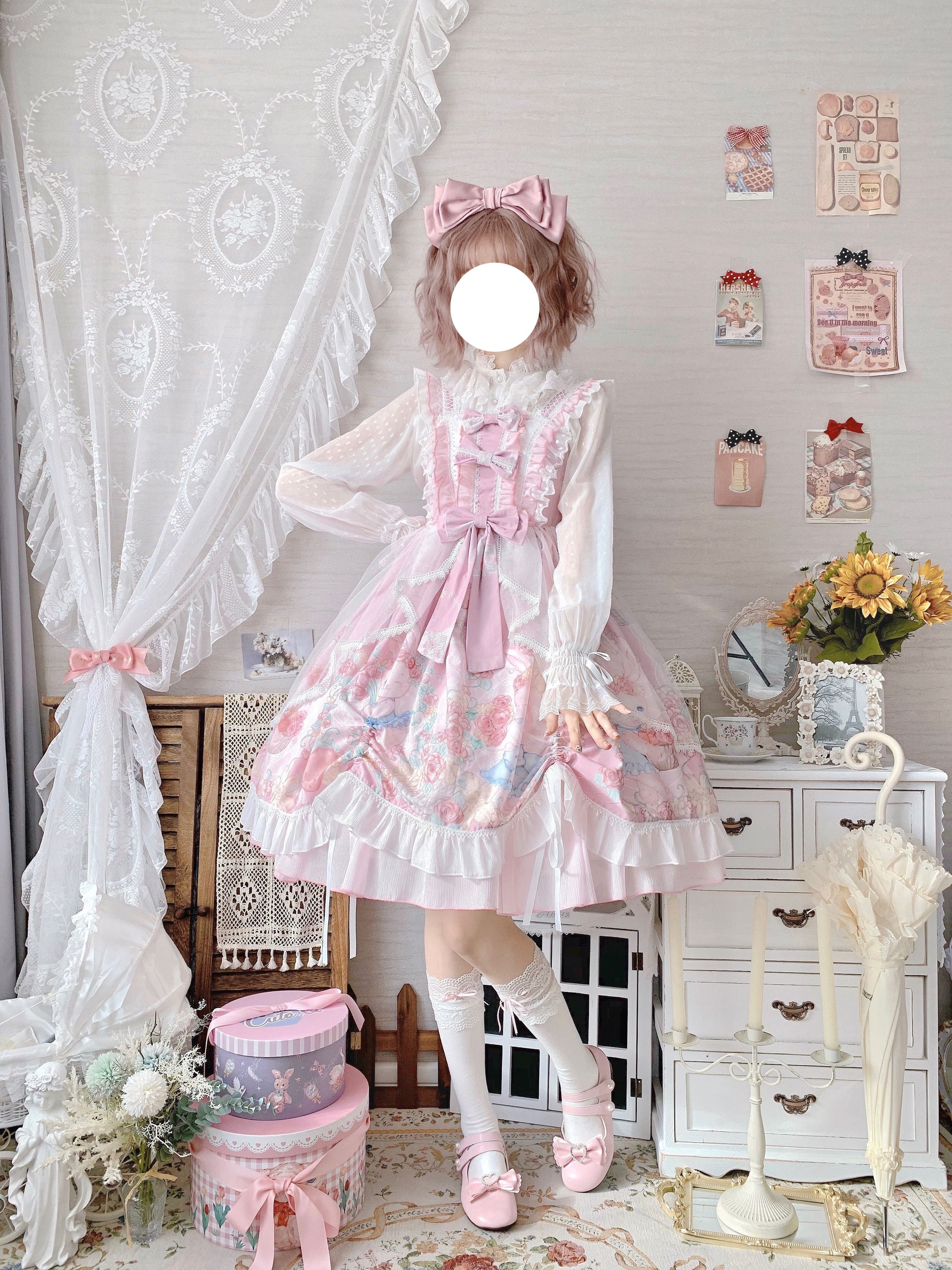 Sugar Girl - Sweet Lolita Summer JSK Dress, Wreath Bunny Printed
