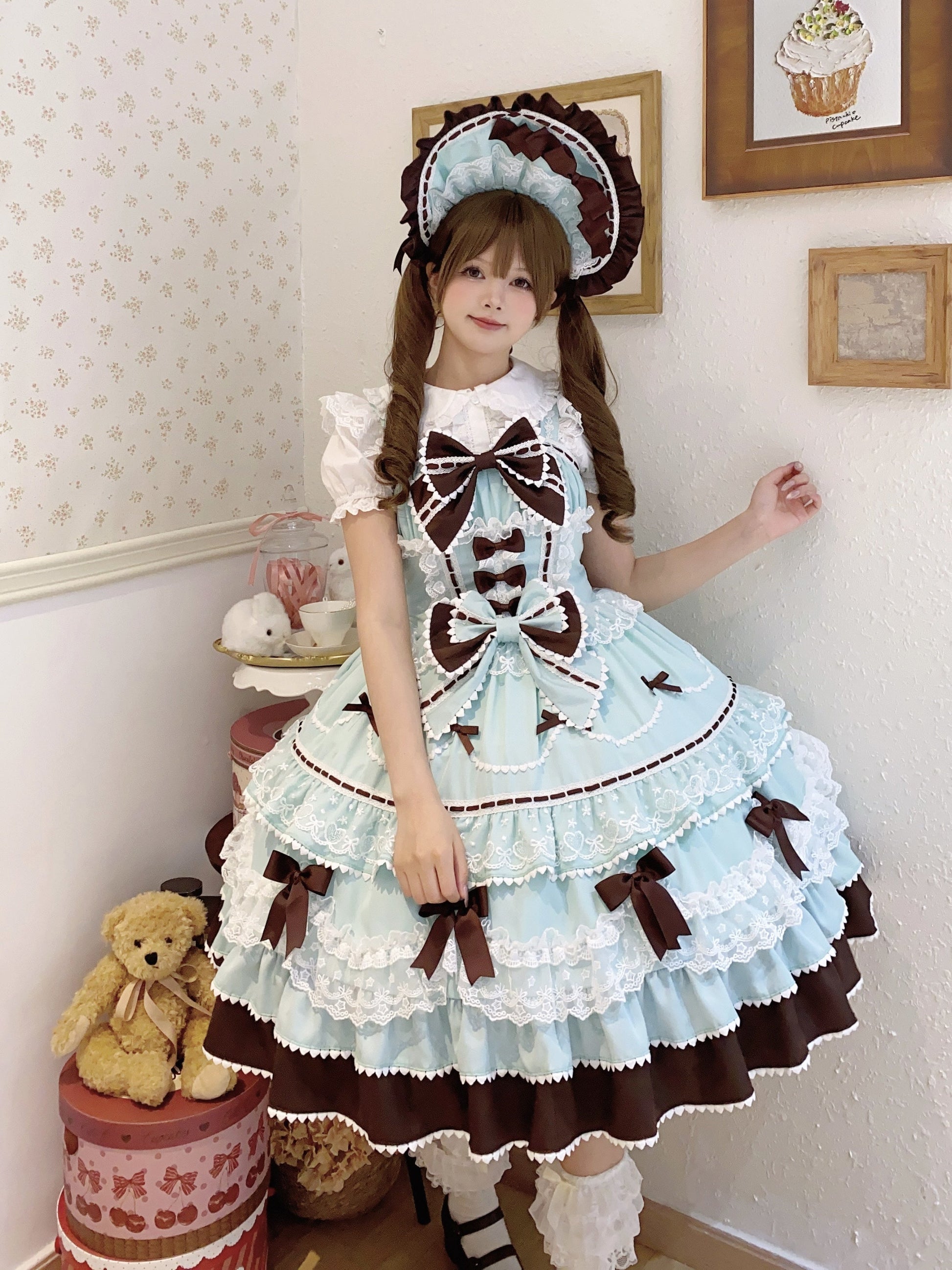 Sugar Girl - Fondant Cake - Summer Sweet Lolita JSK Dress, Tiered Ruffles and Bows