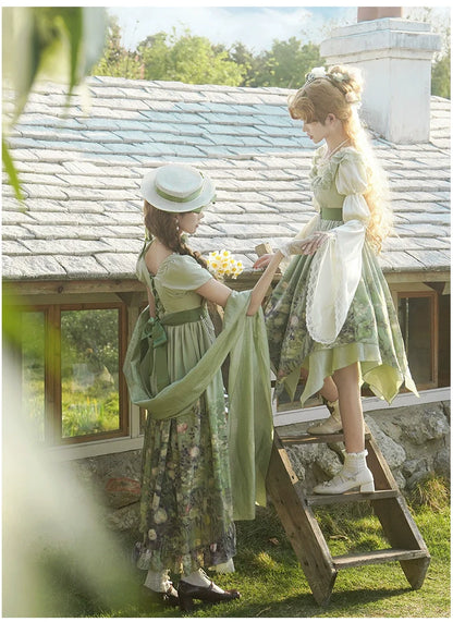 With PUJI - Blooming Rose - Chiffon Classic Lolita Dress Set Painting Styled OP & JSK