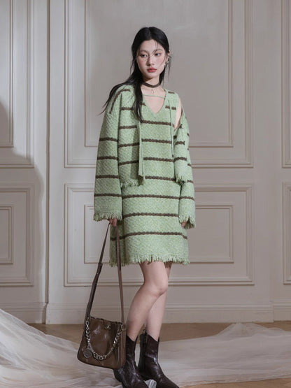 Wool cardigan + dress set【s0000007208】