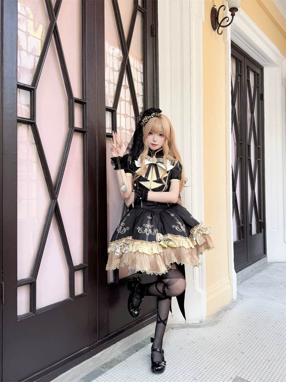 Letters from Unknown Star - Glitter Oath - Military Lolita OP Dress with Detachable Split Tail Cloak