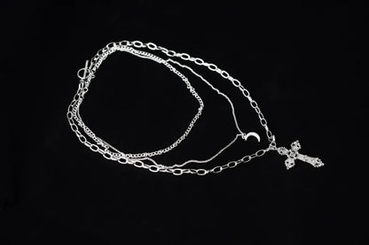 Strange Sugar - Gothic Lolita Necklace Triple Layer Metal Cross Sweater Chain