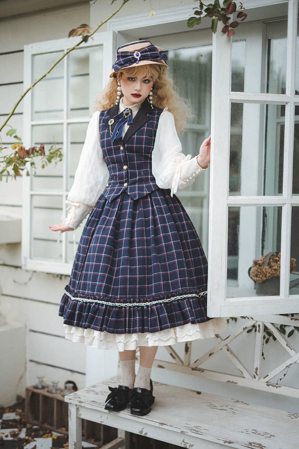 Miss Point - Rose - Elegant Lolita Pliad Print Vest Customized