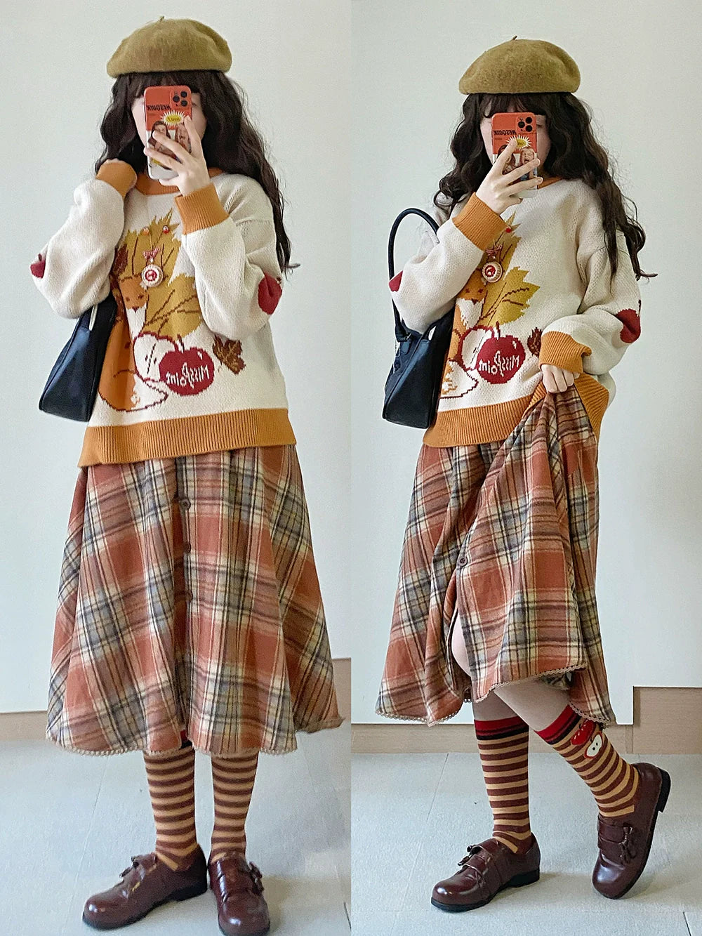 Miss Point - Chubby Fox in the Forest - Kawaii Lolita Sweater Customized Winter Lolita Couple Outfit