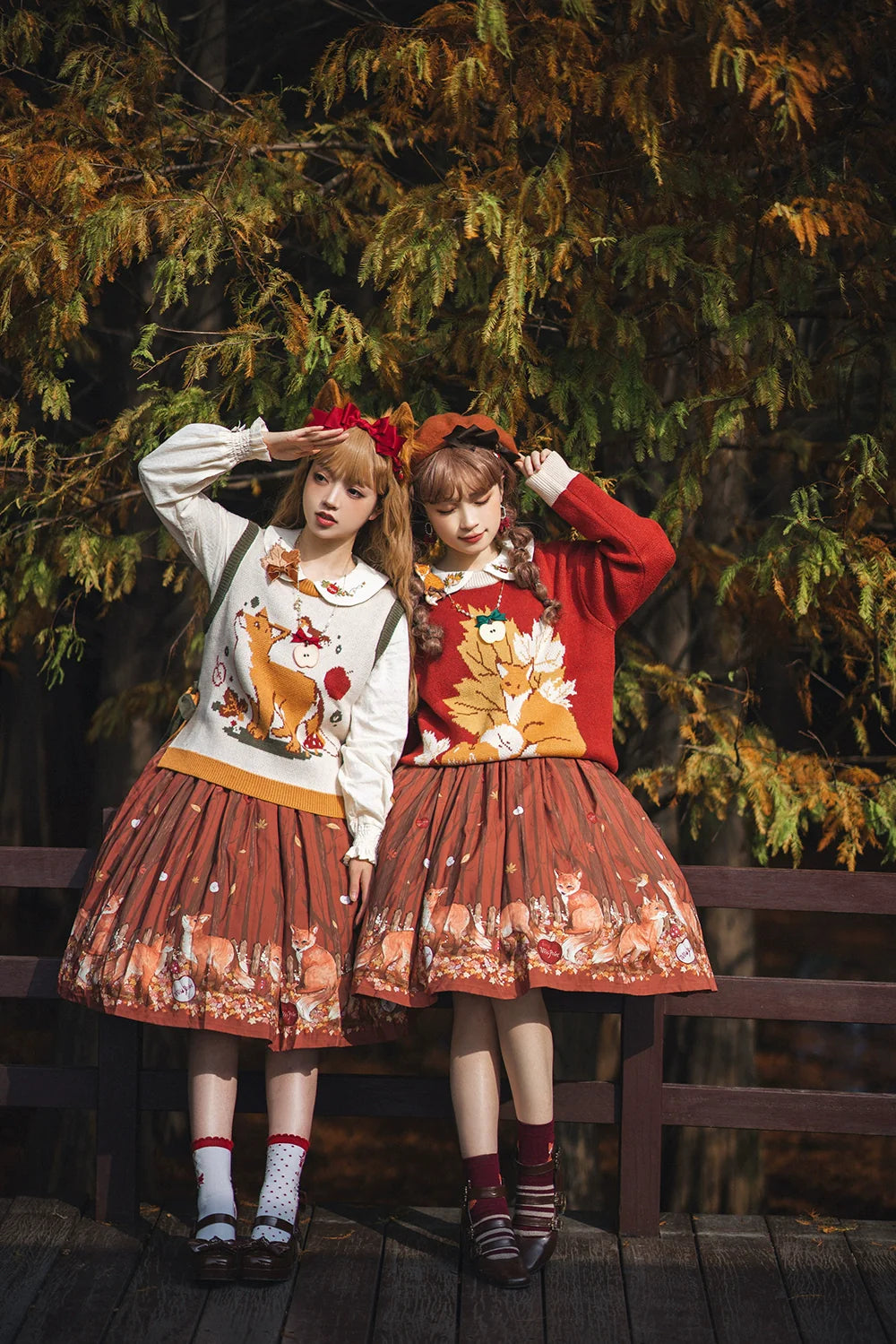 Miss Point - Chubby Fox in the Forest - Kawaii Lolita Vest Customized Lolita Sweater