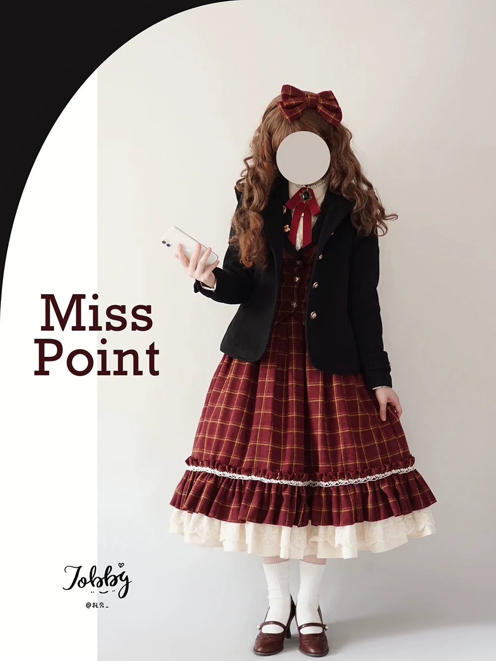 Miss Point - Rose - Elegant Lolita Fishbone Grid Skirt Customized