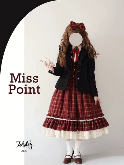Miss Point - Rose - Elegant Lolita Fishbone Grid Skirt Customized