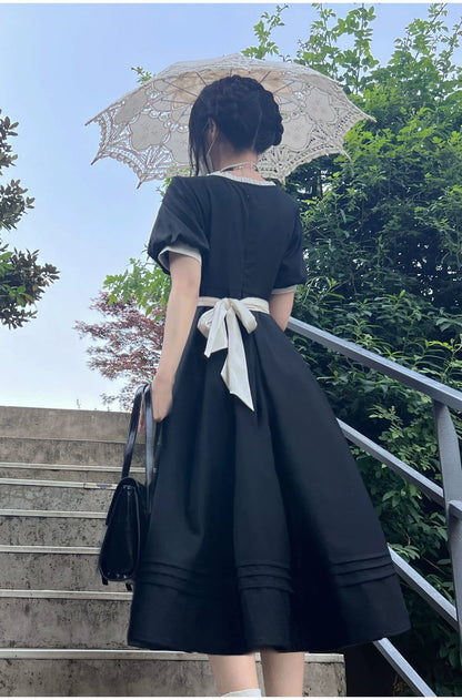 HuTaoMuJK - Thoughts - Vintage Lolita OP Dress Square Neckline Black Lolita Dress