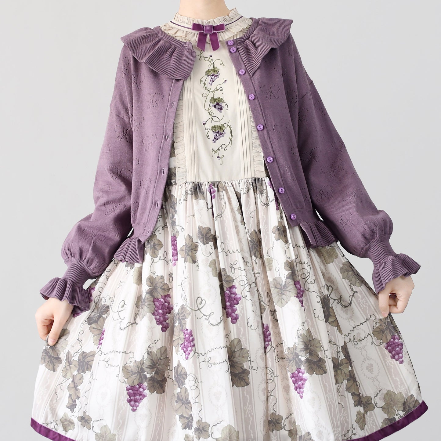 MIST - Vintage Lolita Bow Hollowed-out Sweater Ruffled Cardigan