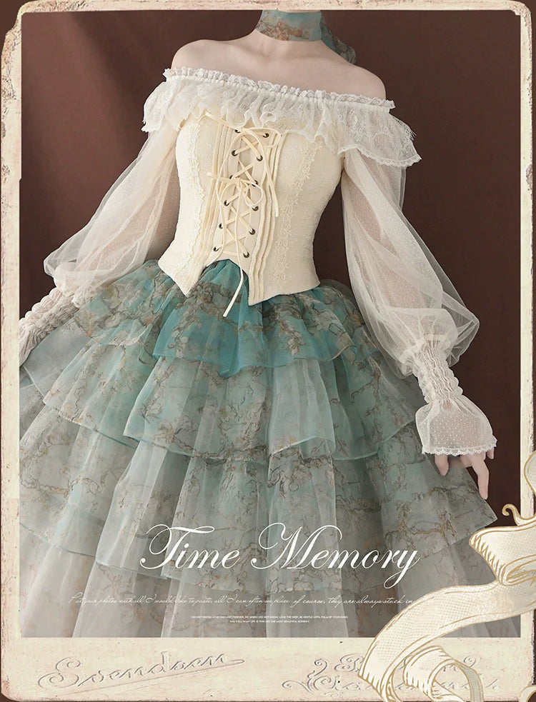 Time Memory - Layered Heart - Sheer Classic Shirt with Mutton Sleeves & Polka Dot