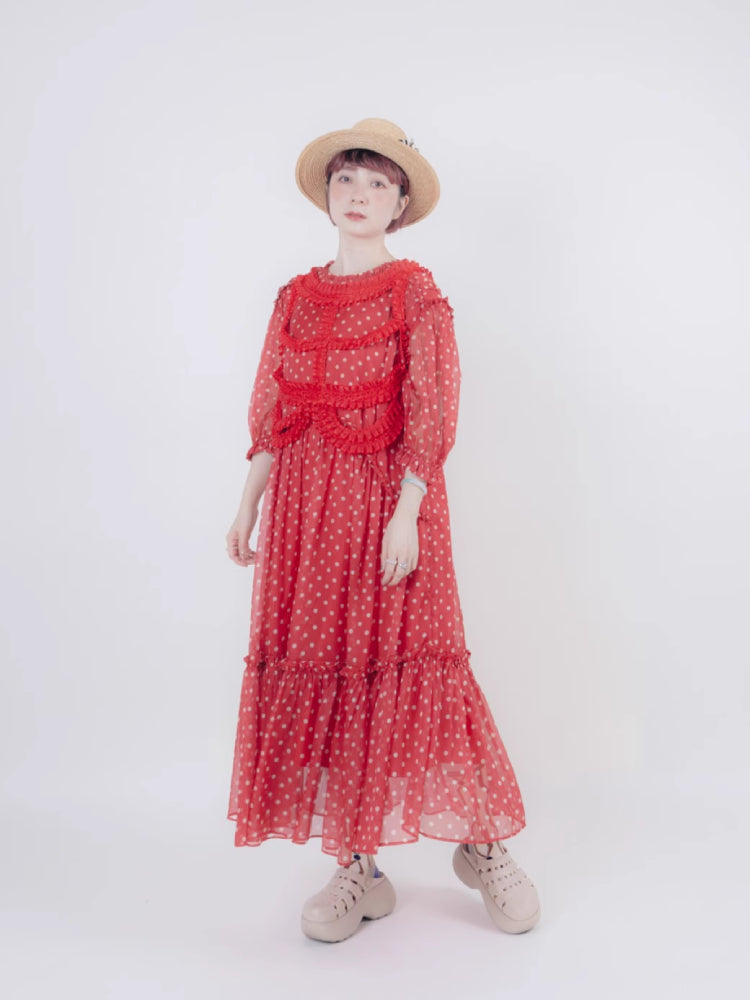 Vintage style dot chiffon dress【s0000006890】