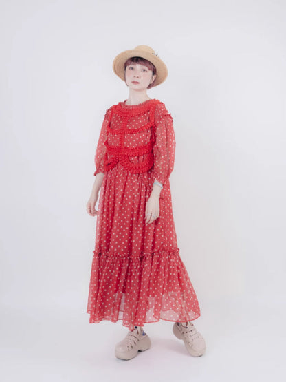 Vintage style dot chiffon dress【s0000006890】