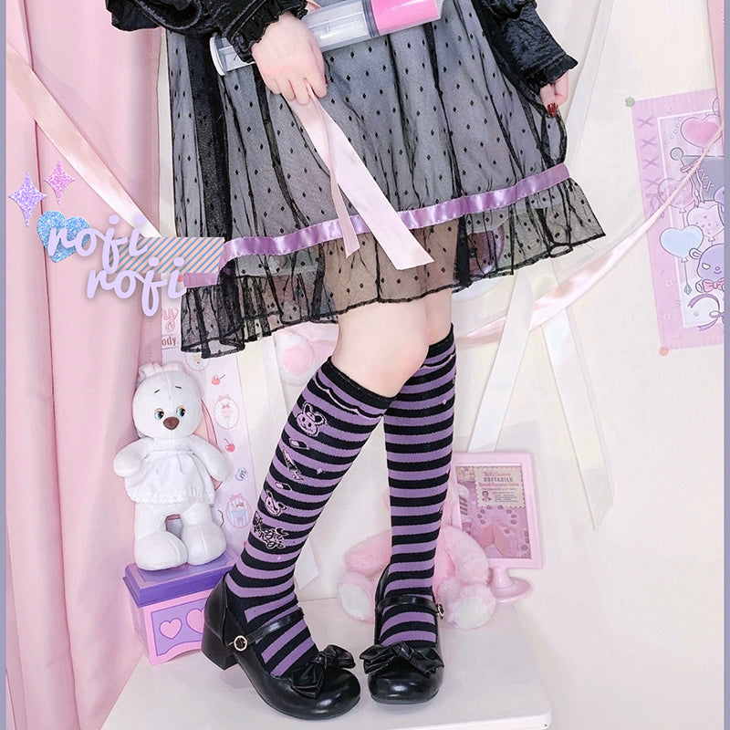 Roji roji - Striped Kawaii Lolita Calf Socks Multicolors