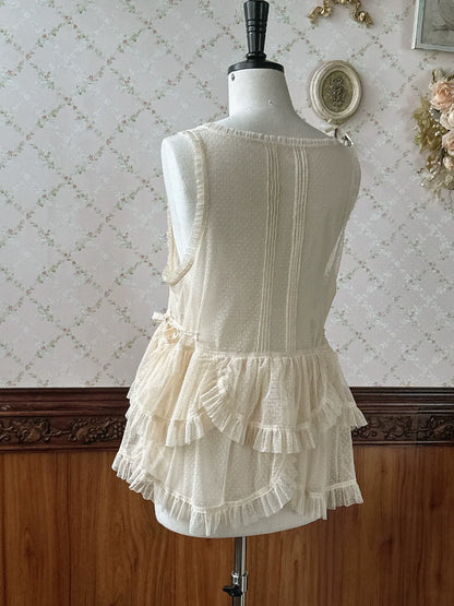Sweet Dreamer - Antique Wall - Classic Vintage Lolita Vest Tulle Polka Dot Vest