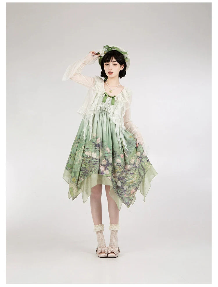 With PUJI - Blooming Rose - Chiffon Classic Lolita Dress Set Painting Styled OP & JSK