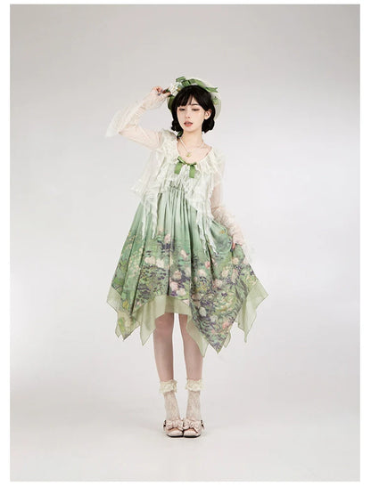 With PUJI - Blooming Rose - Chiffon Classic Lolita Dress Set Painting Styled OP & JSK