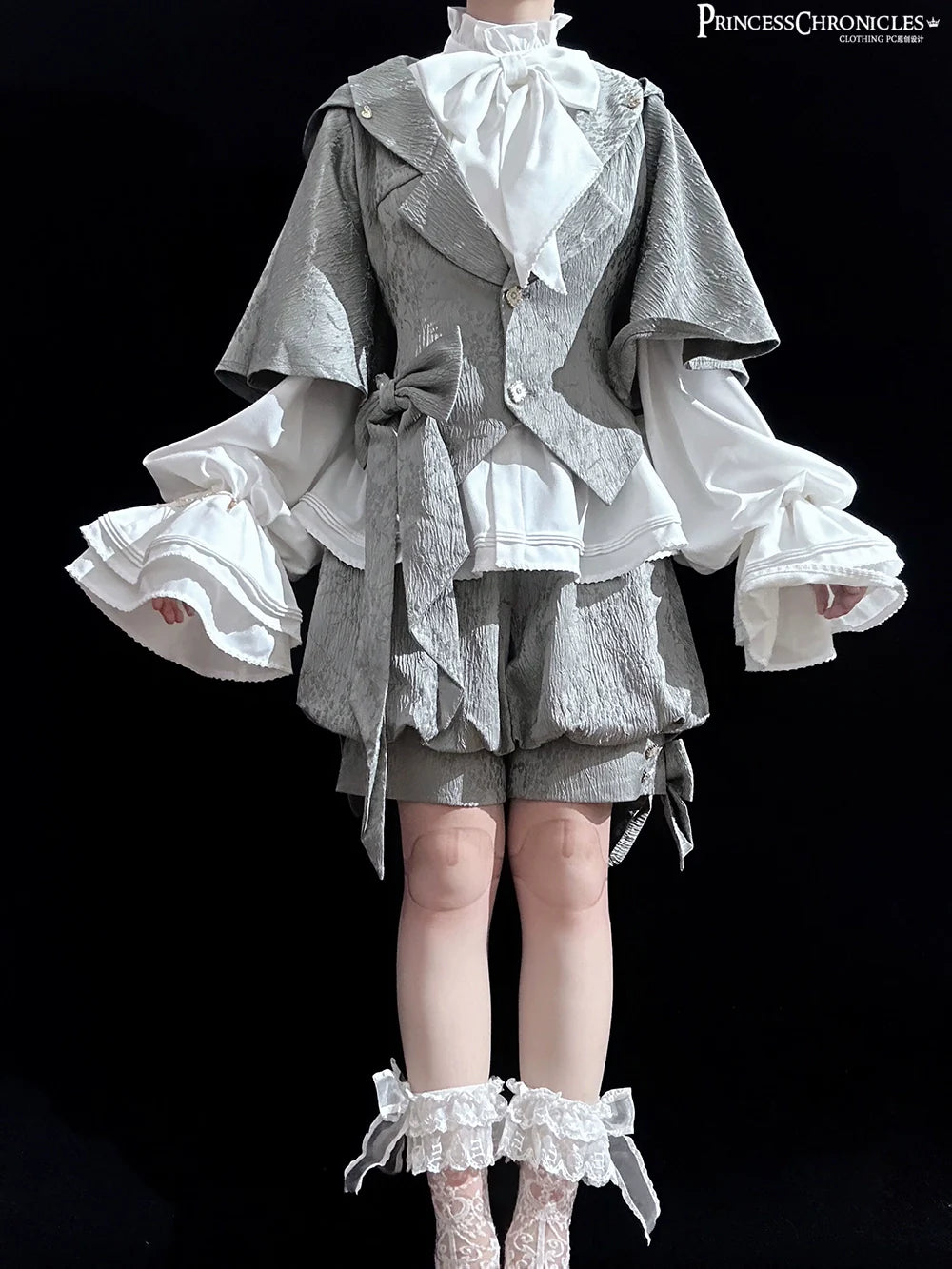 Princess Chronicles - Rabbit Hunting Glacier Gray - Vintage Lolita Grey Coat Kawaii Rabbit Ear Set