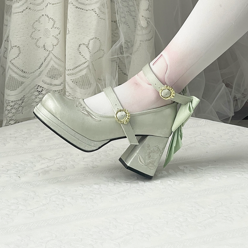 Dreamland - Dreamlike Lily of the Valley - Classic Lolita Platform Shoes with Back Large Bow
