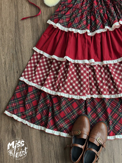 Miss Point - Forest Berry Bunny - Sweet Lolita Plaid Skirt Tiered Ruffles Spring SK