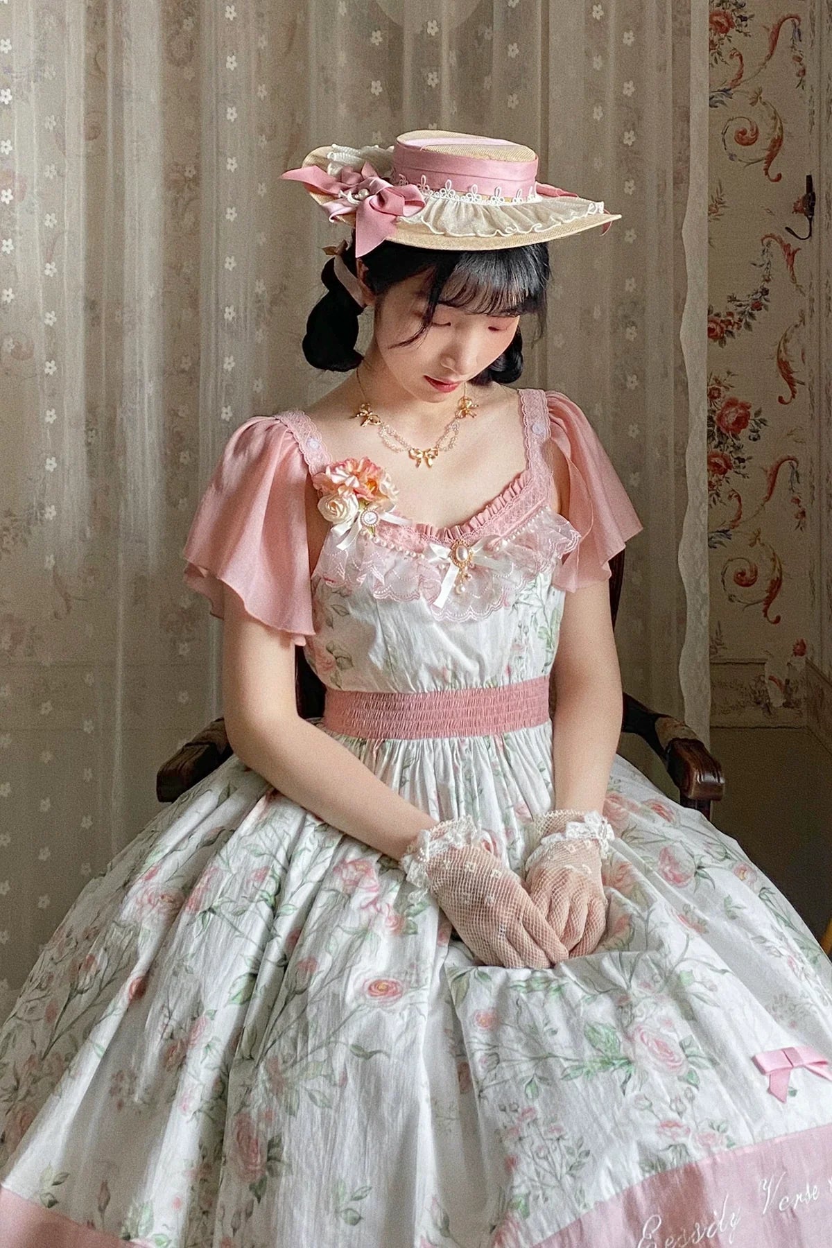 EESSILY - The Rose Dowry - Daily Cotton Lolita OP Dress V-neck Dress