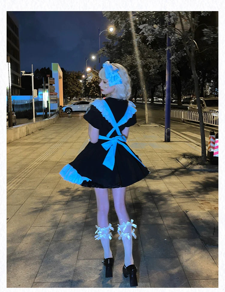 With PUJI - KissKiss - Maid Lolita OP Dress Pleated Lace Multicolor Dress