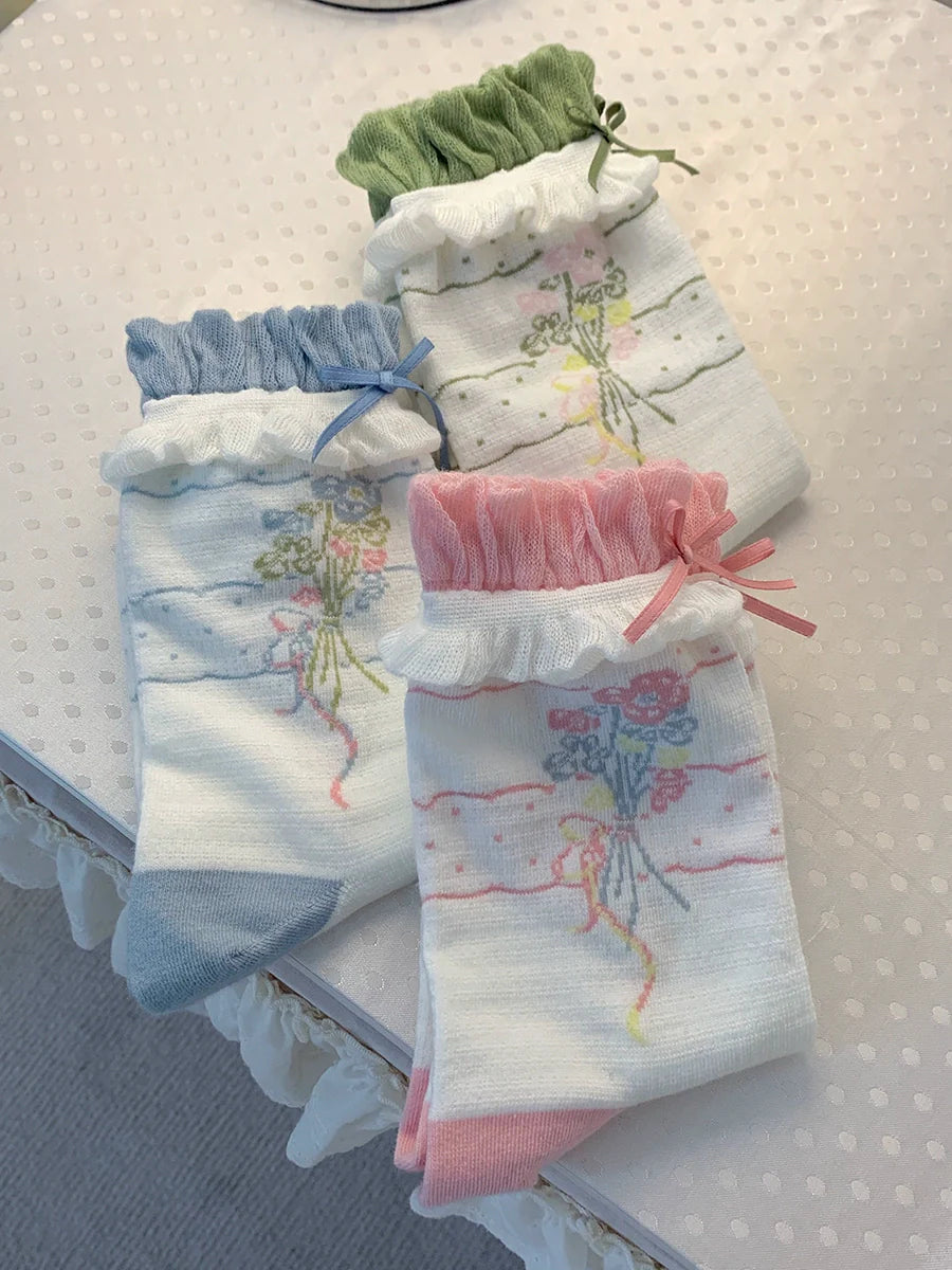 Roji Roji - Spring Floral - Sweet Cotton Lolita Ankle Socks