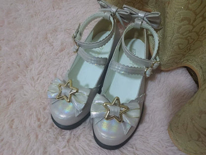 Bubble Cat - Dreamy Starry - Sweet Lolita Shoes Low Heel Bow Shoes