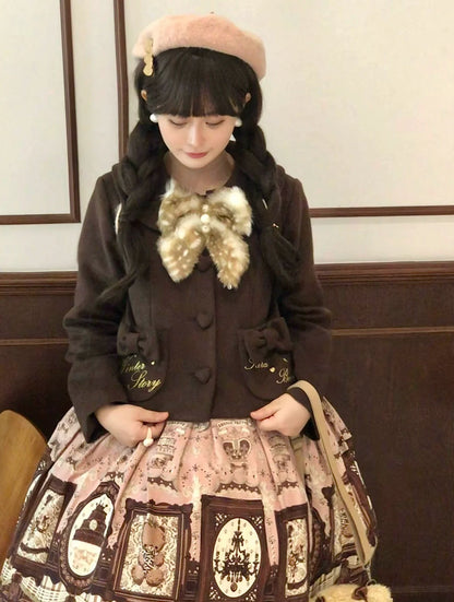 Sara Bell - Winter Story - Winter Kawaii Lolita Short Coat, Detachable Fur Collar