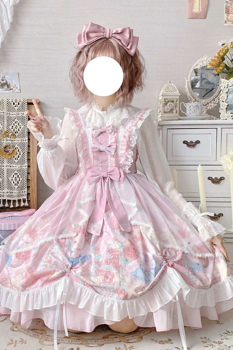 Sugar Girl - Sweet Lolita Summer JSK Dress, Wreath Bunny Printed