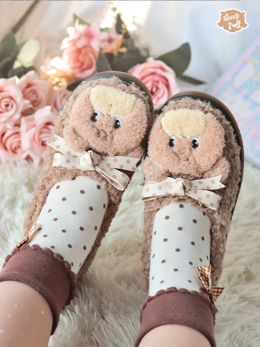 Sheep Puff - Mikko Rolled - Winter Lolita Shoes Warm Fleece Shoes