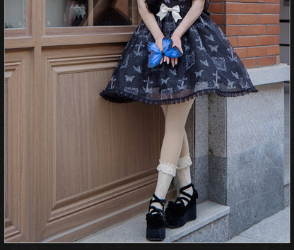 With PUJI - Gothic Butterfly Printing Embroidery Lolita OP