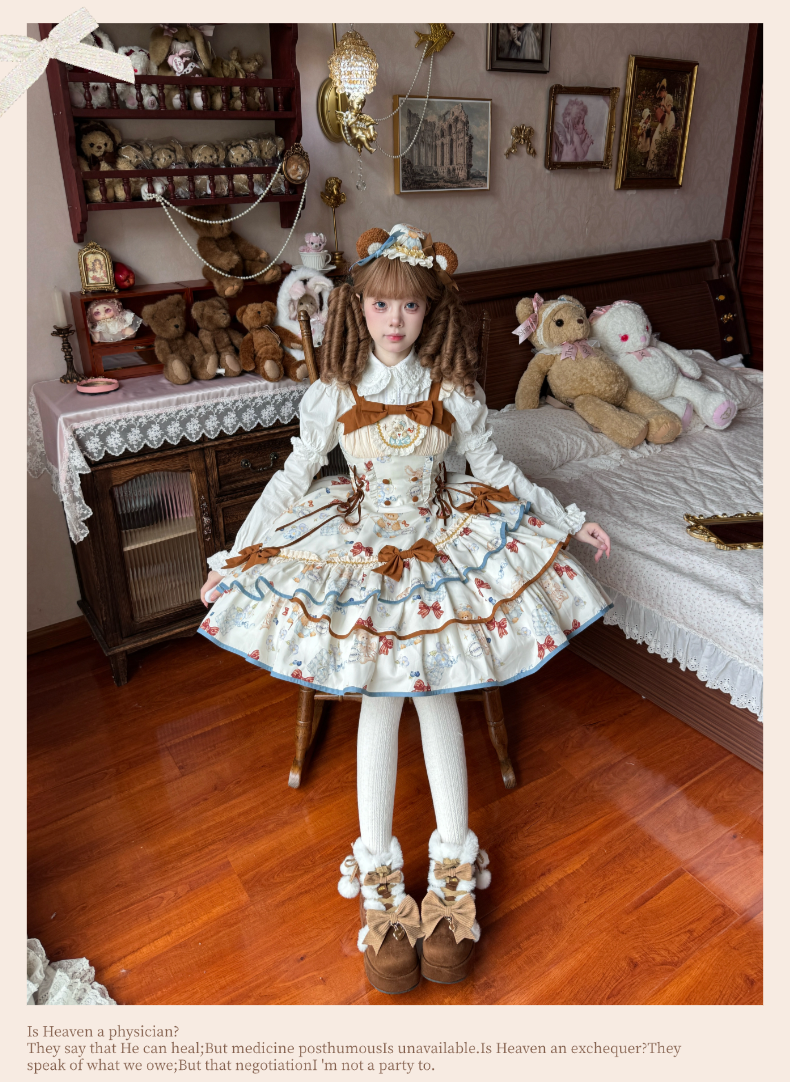 Cheese Mee Mee - Seaside Tea Party - Sweet Lolita Dress Cute Print JSK and Cape