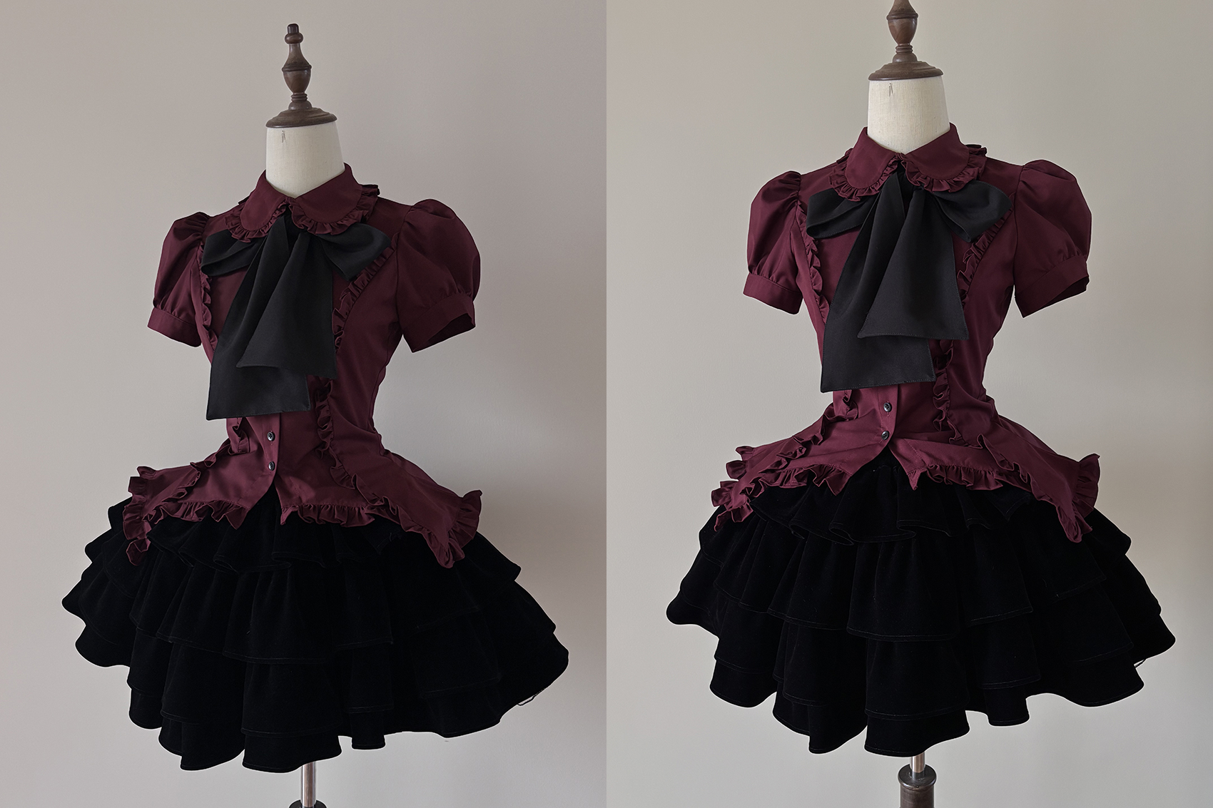 FlowerFairyDaily - Lilith - Gothic Lolita Short Sleeve Shirt, Detachable Tie