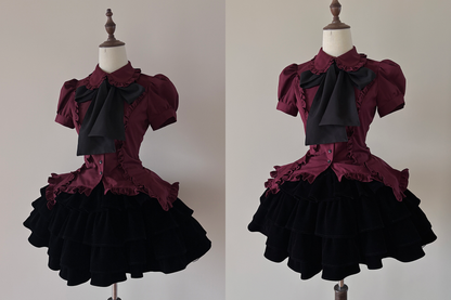 FlowerFairyDaily - Lilith - Gothic Lolita Short Sleeve Shirt, Detachable Tie