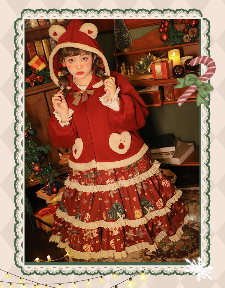 Yingtang - Plus Size Lolita Dress Set Christmas Winter Two-piece