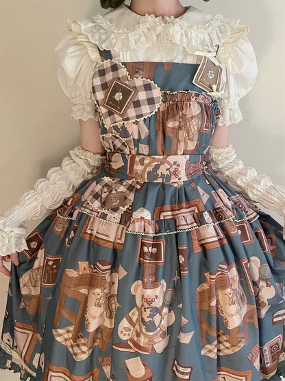 Babyblue - Gretel Bear - Vintage Lolita Dress Teddy Bear Prints Dress