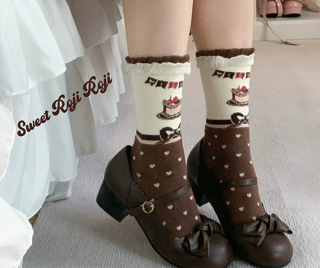 Roji Roji - Sweet Lolita Socks Cake Pattern Winter Socks