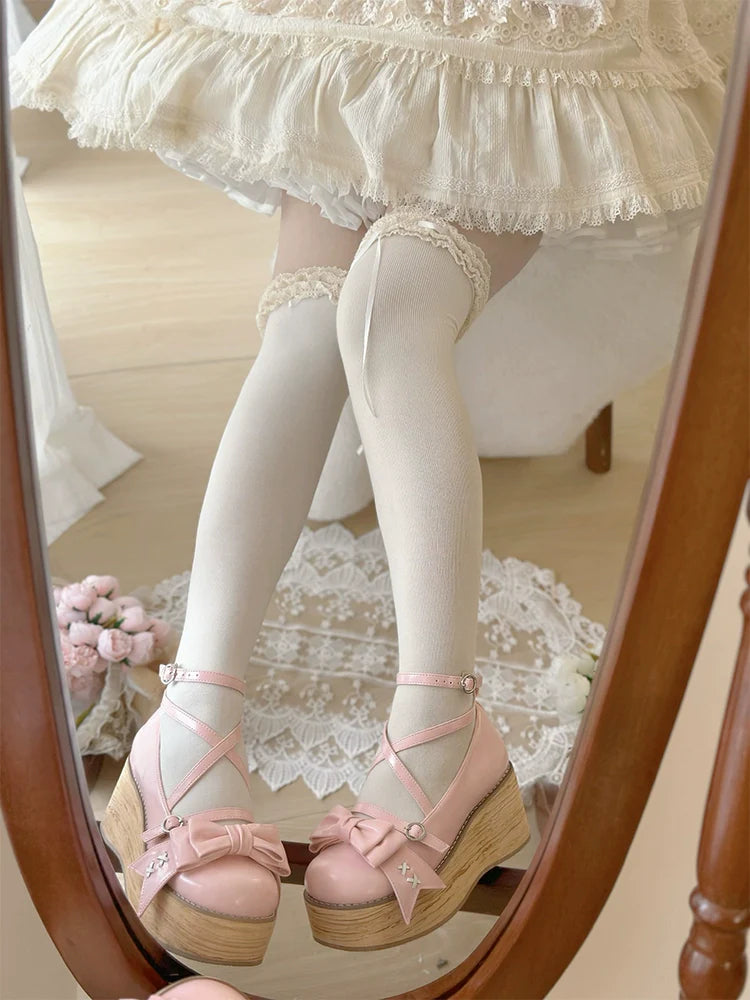 SeeYou - Sweet Cake - Sweet Lolita Platform Shoes Wood Grain